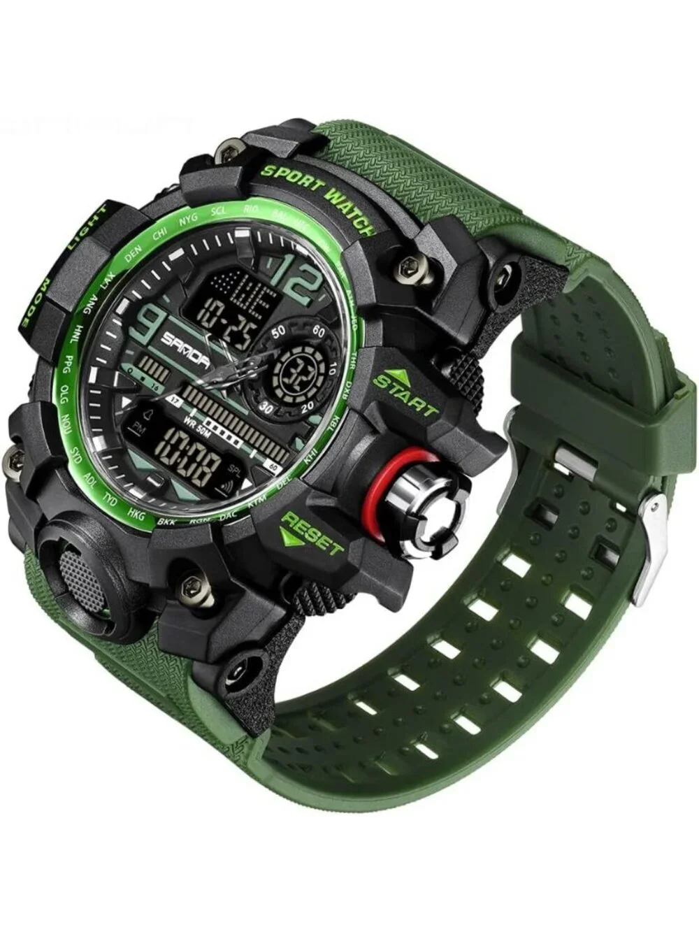 Men's Green Analog Quartz Sports Waterproof Military Tactical LED Digital Watch
